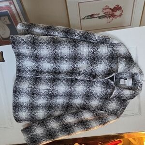 Plaid Textured Button-Up Shacket - Black & White